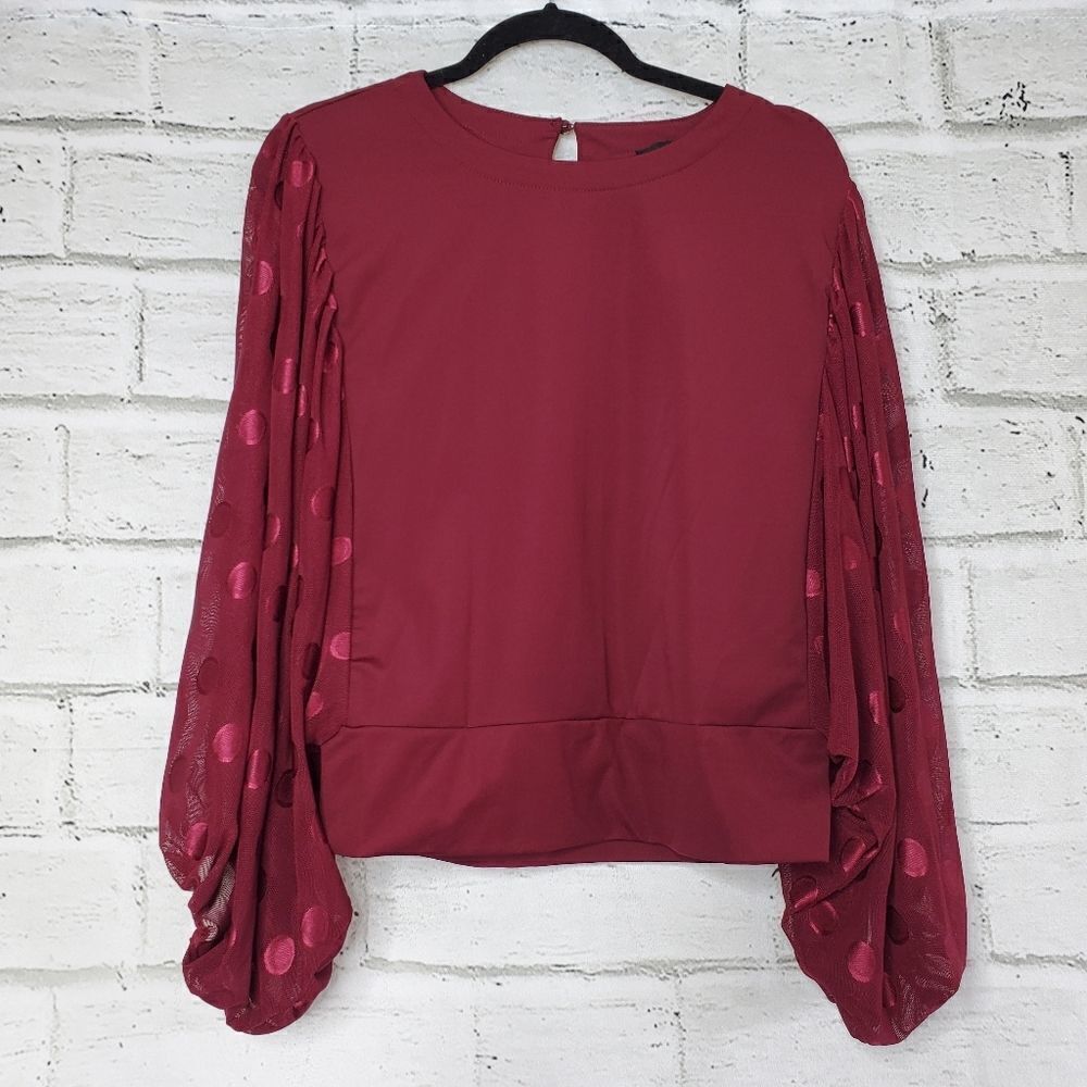 Parker & Quinn puff sleeve blouse top maroon medium